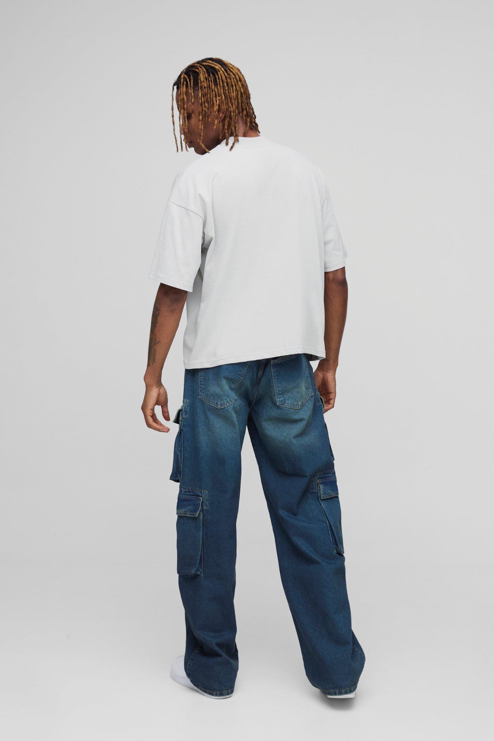 Tall Bellow Cargo Pocket Relaxed Fit Jeans | boohooMAN USA Product Image