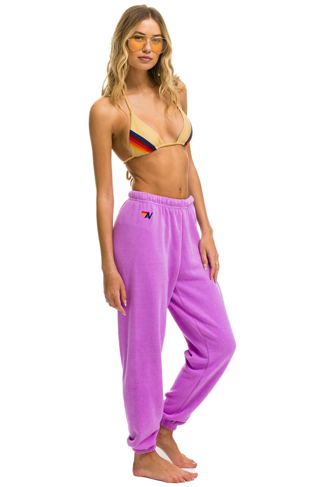 5 STRIPE SWEATPANTS - NEON PURPLE // NEON RAINBOW Female Product Image