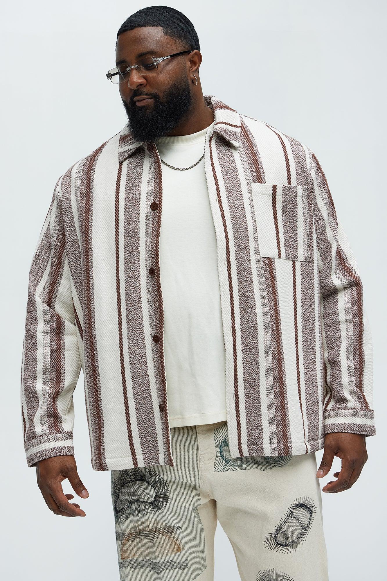 Chunky Weave Striped Oversized Shirt - Brown Combo Product Image
