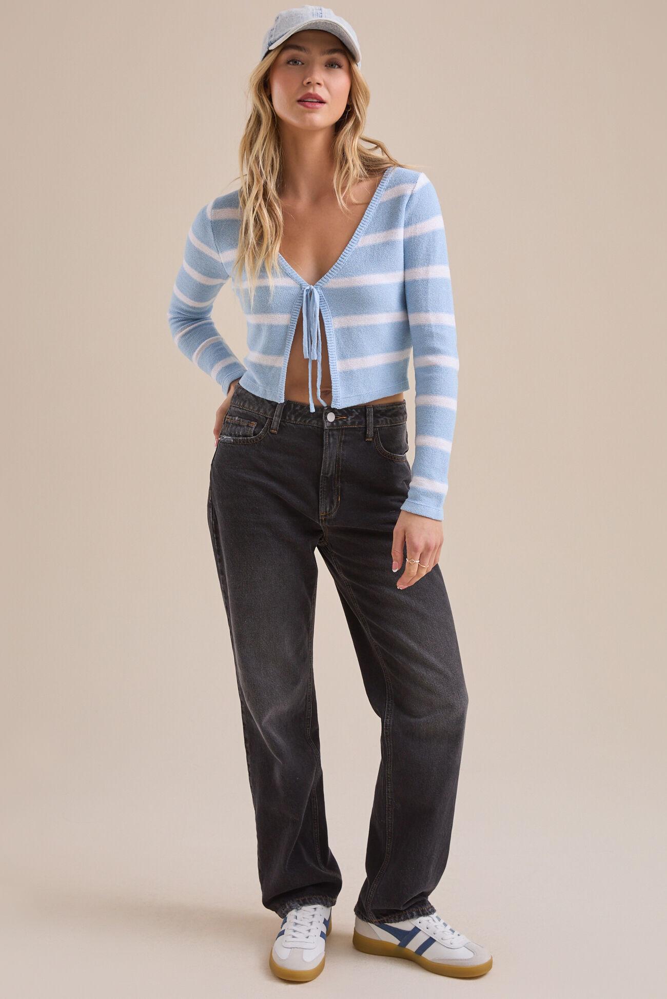 Emery Tie-Front Striped Cardigan Product Image