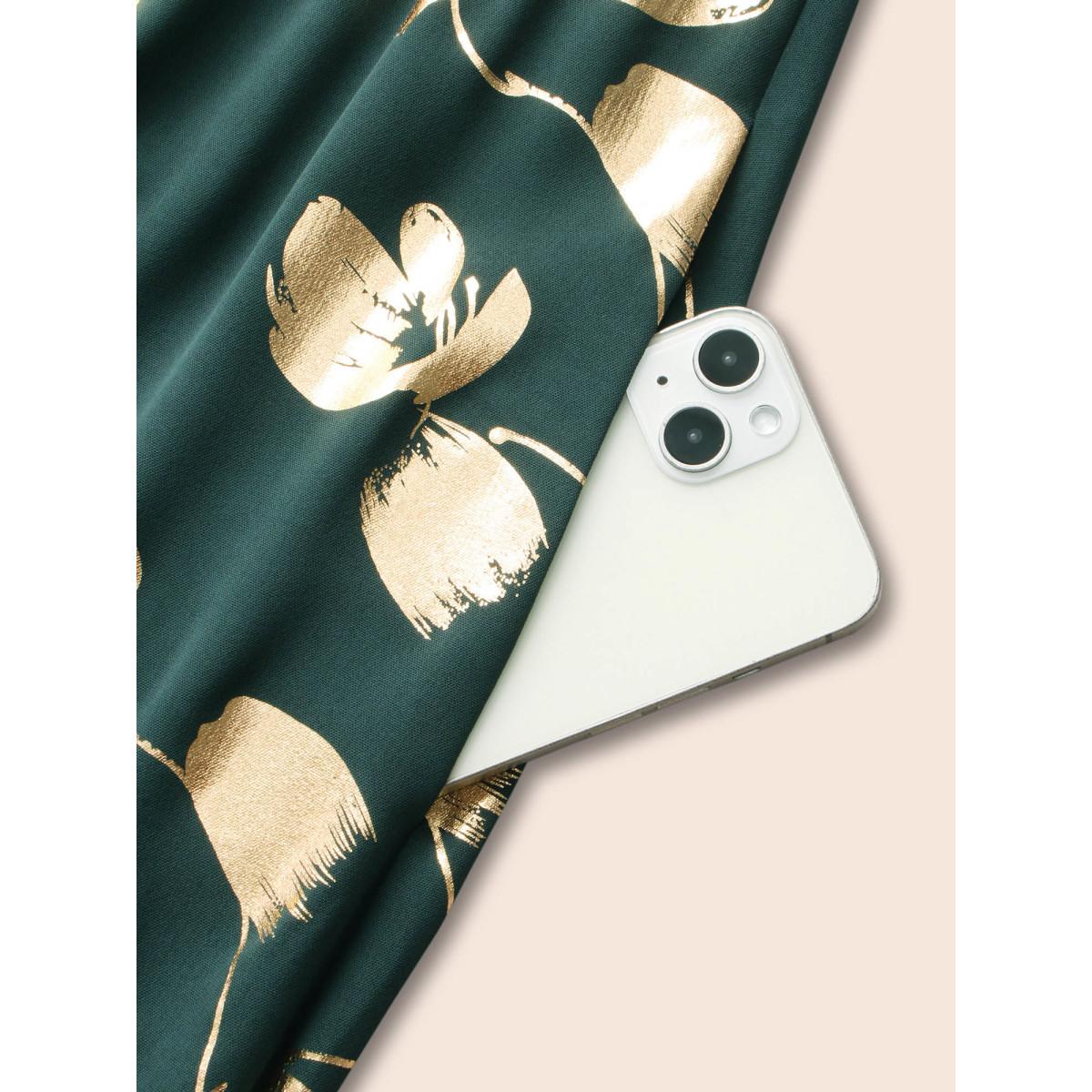 Plus Size Glitter Floral Sleeveless Maxi Dress DarkGreen Women Cocktail Texture V-neck Sleeveless Curvy BloomChic 22-24/3X Product Image