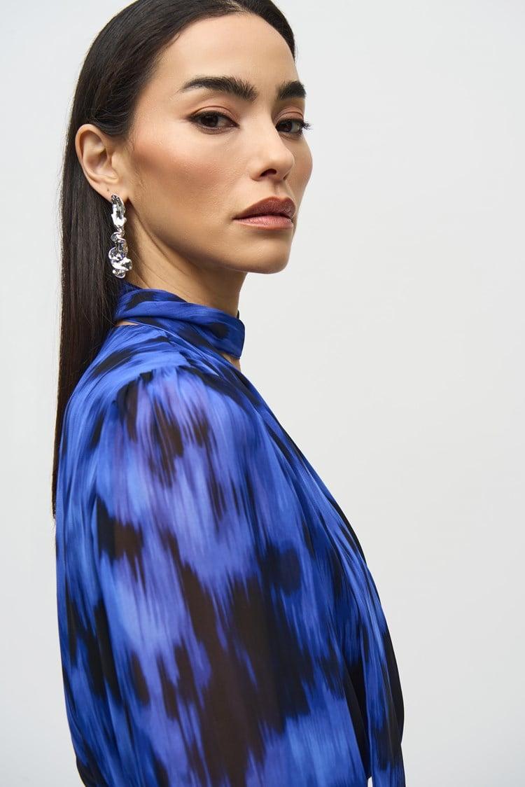 Chiffon Abstract Print Midi Dress- Royal Sapphire/Multi Product Image