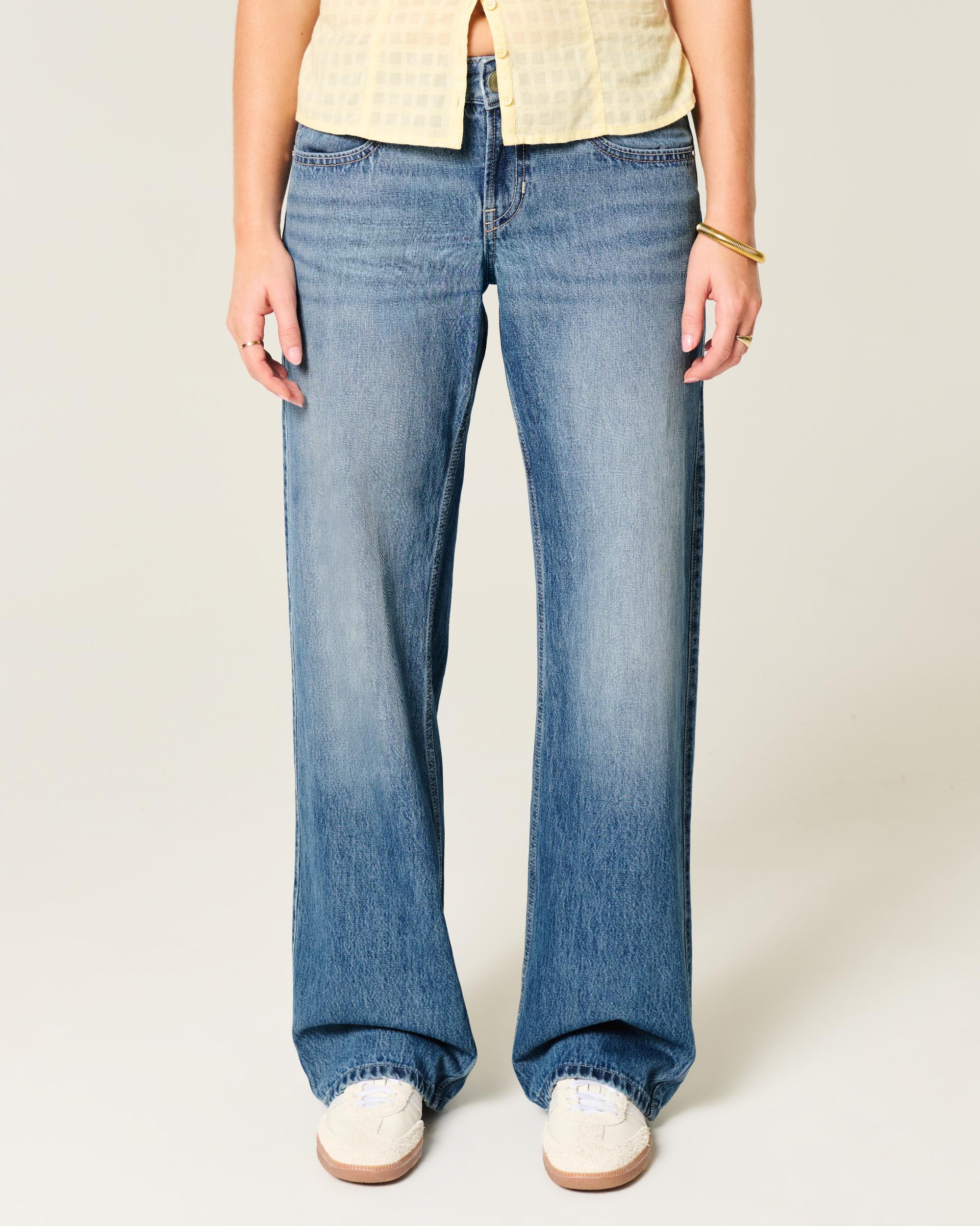 Low-Rise Medium Wash Studded Hearts Baggy Jeans Product Image