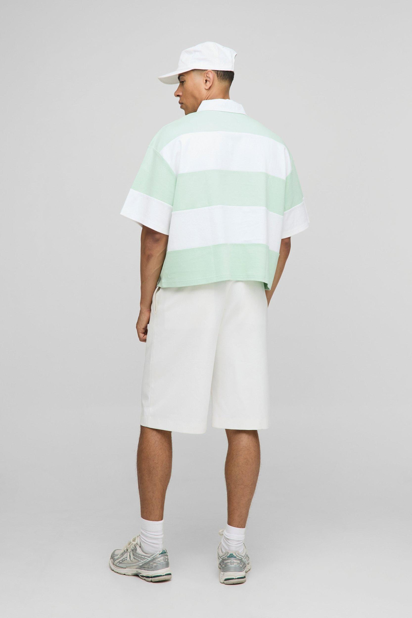 Oversized Boxy Stripe Interlock Short Sleeve Rugby Polo | boohooMAN USA Product Image