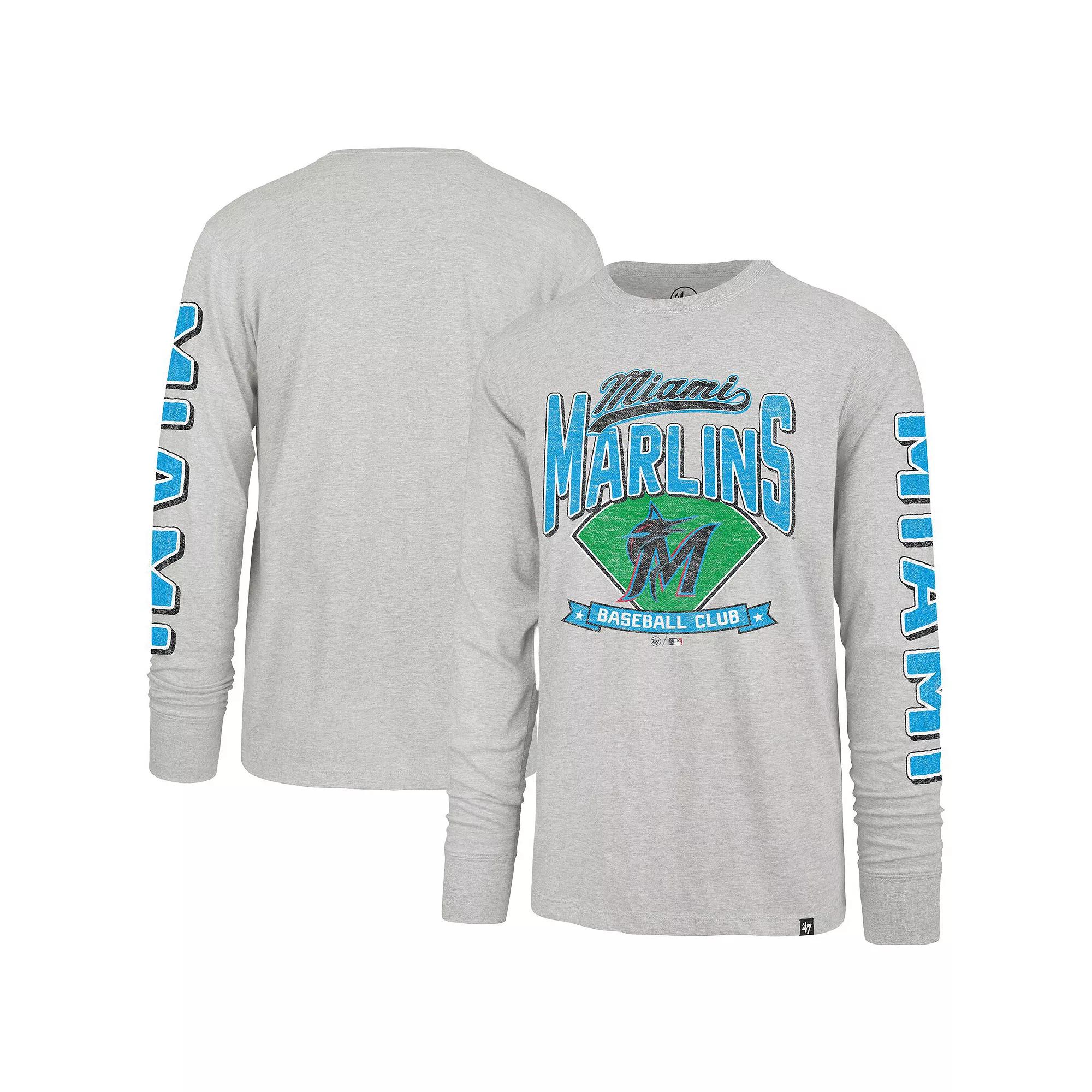 Men's '47 Gray Miami Marlins Fair Ball Franklin Long Sleeve T-Shirt,  Product Image
