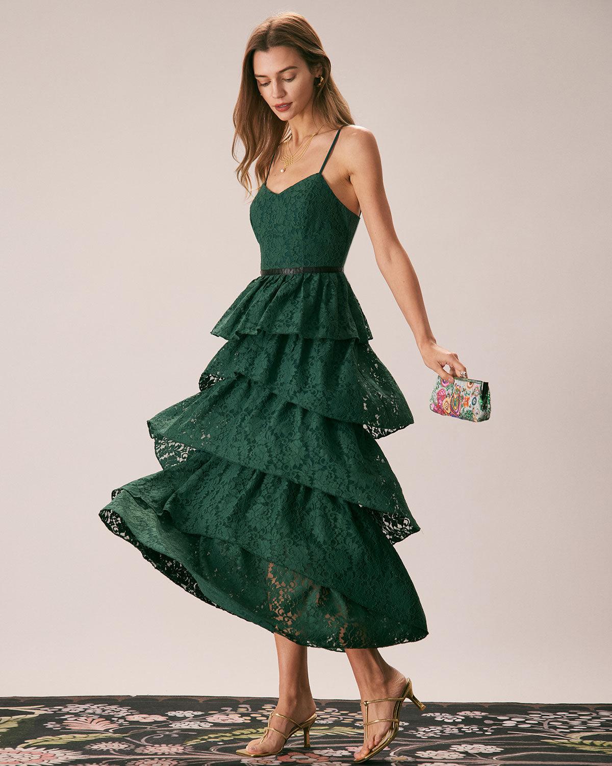The Green Sweetheart Neck Lace Maxi Dress Product Image