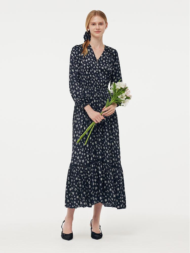 Floral Print Lantern Slit Sleeve Women Maxi Dress With Scrunchie Product Image