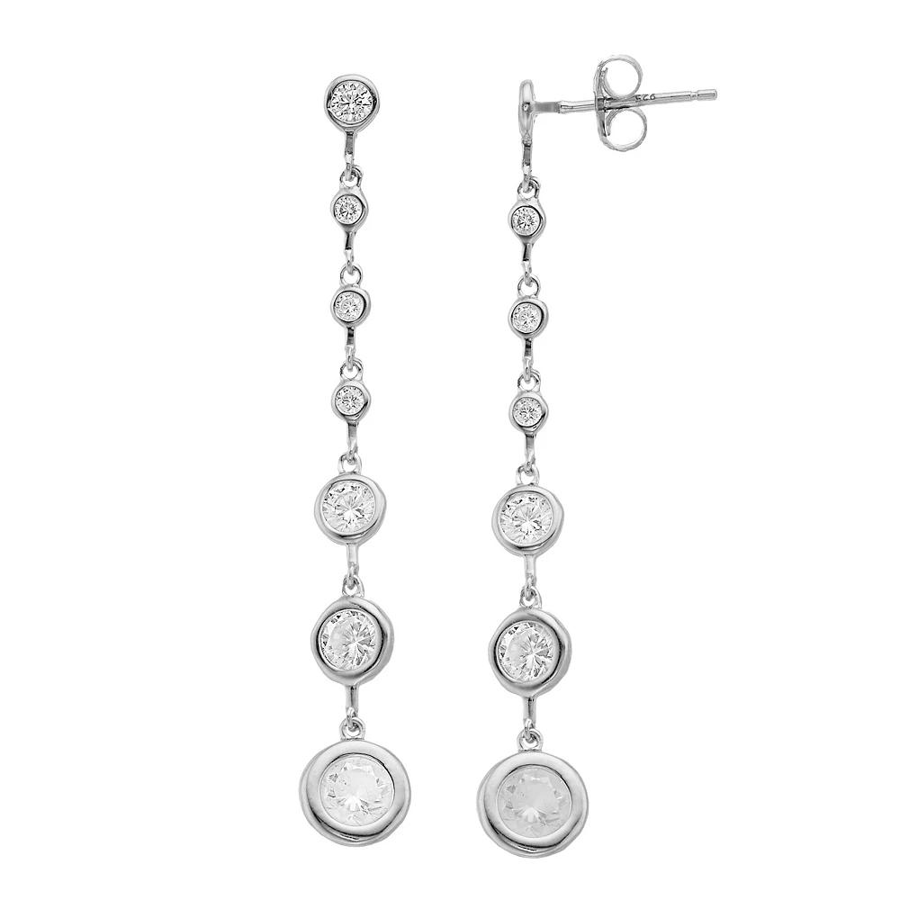 Rosabella Sterling Silver Graduated Cubic Zirconia Linear Drop Earrings, Women's Product Image