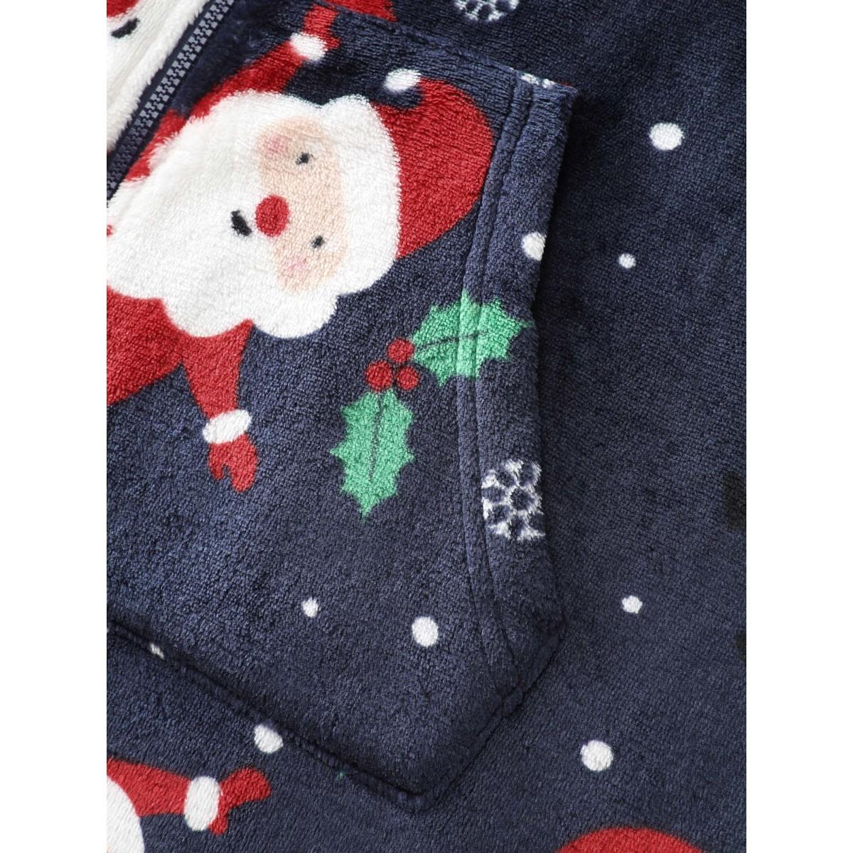 Plus Size Indigo Holiday Fuzzy Plush Pockets Jumpsuit Women Leisure Extra Long Sleeve Hooded Casual Loose Jumpsuits BloomChic 26/4X Product Image