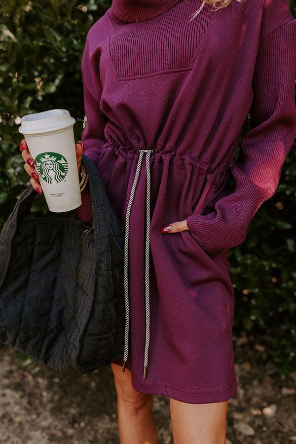 Coffee Shop Cutie Drawstring Mini Dress in Royal Plum Product Image