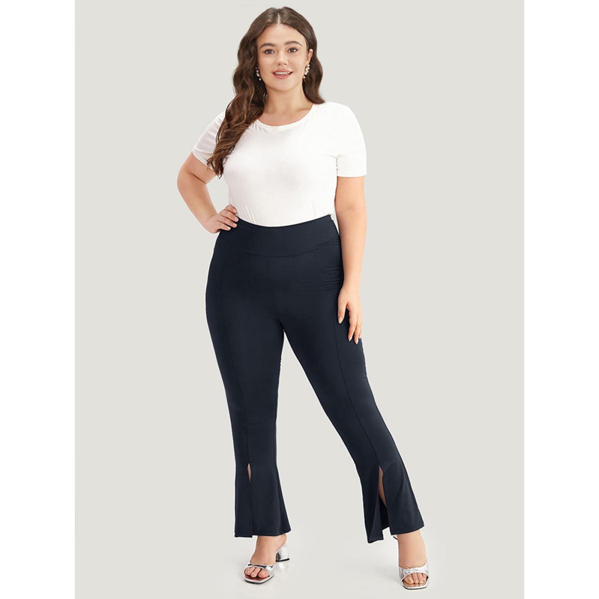 Plus Size Tummy Control Flare Leg Split Hem Leggings Women Midnight Elegant High stretch Flare Leg High Rise Dailywear Leggings BloomChic 22-24/3X Product Image