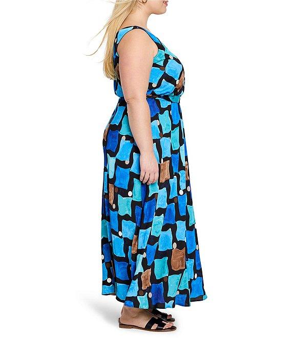 NIC + ZOE Plus Size Sea Glass V-Neck Sleeveless Tie Waist Maxi Dress Product Image