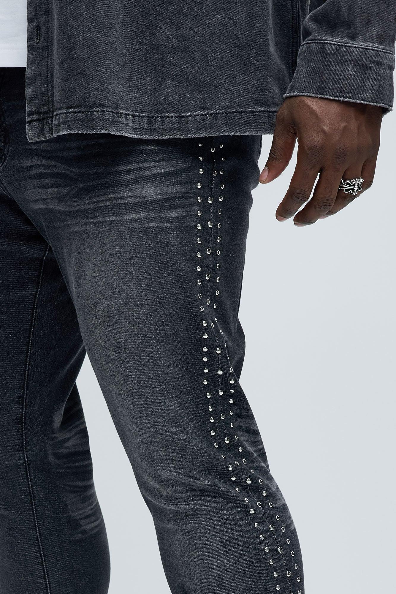 Stud Behavior Slim Jeans - Black Wash Product Image