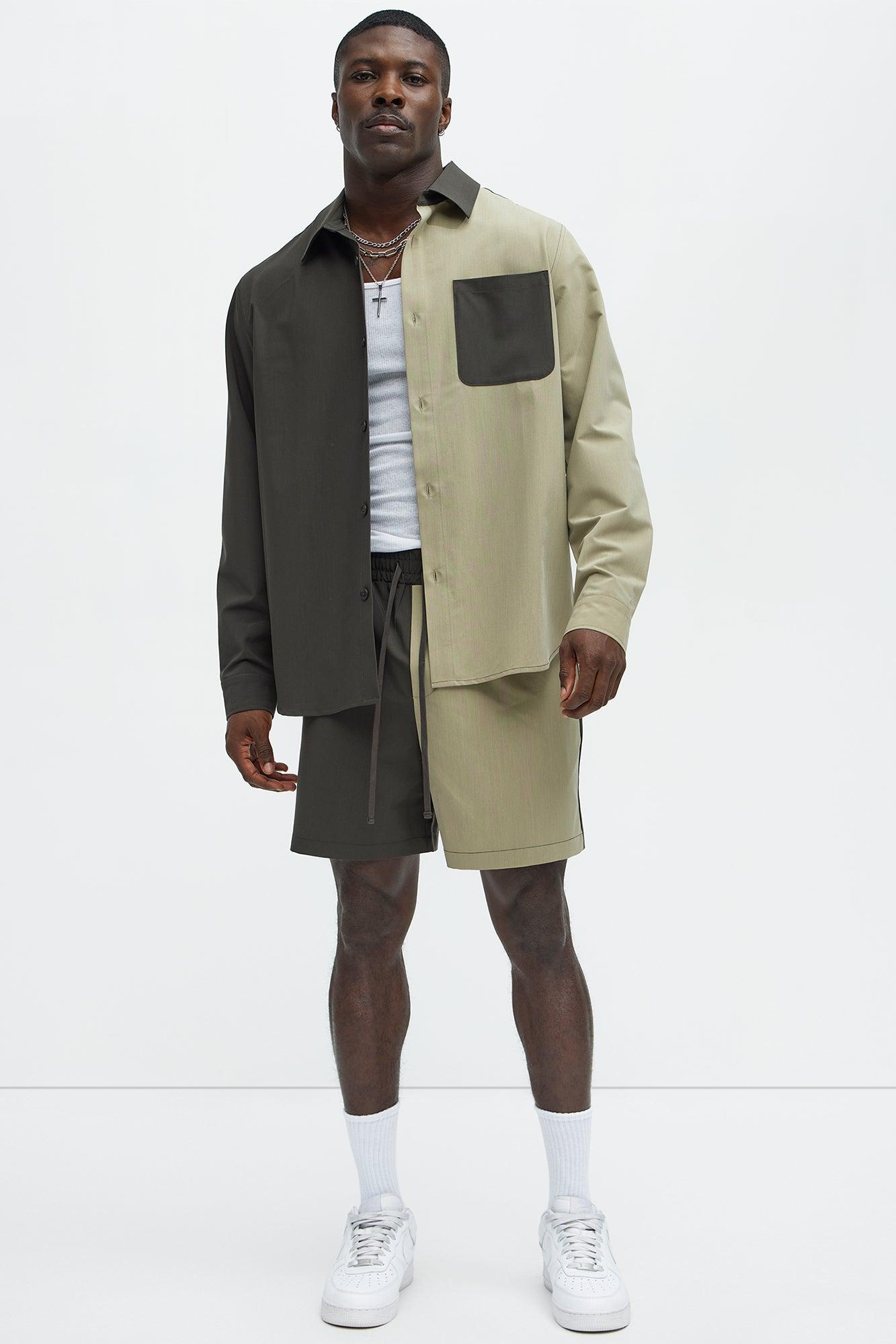 Colorblock Long Sleeve Shirt - Olive/combo Product Image