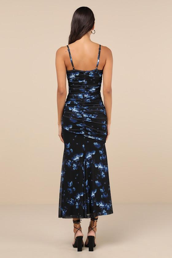 Flirty Phenomena Black Floral Mesh Drop Waist Maxi Dress Product Image