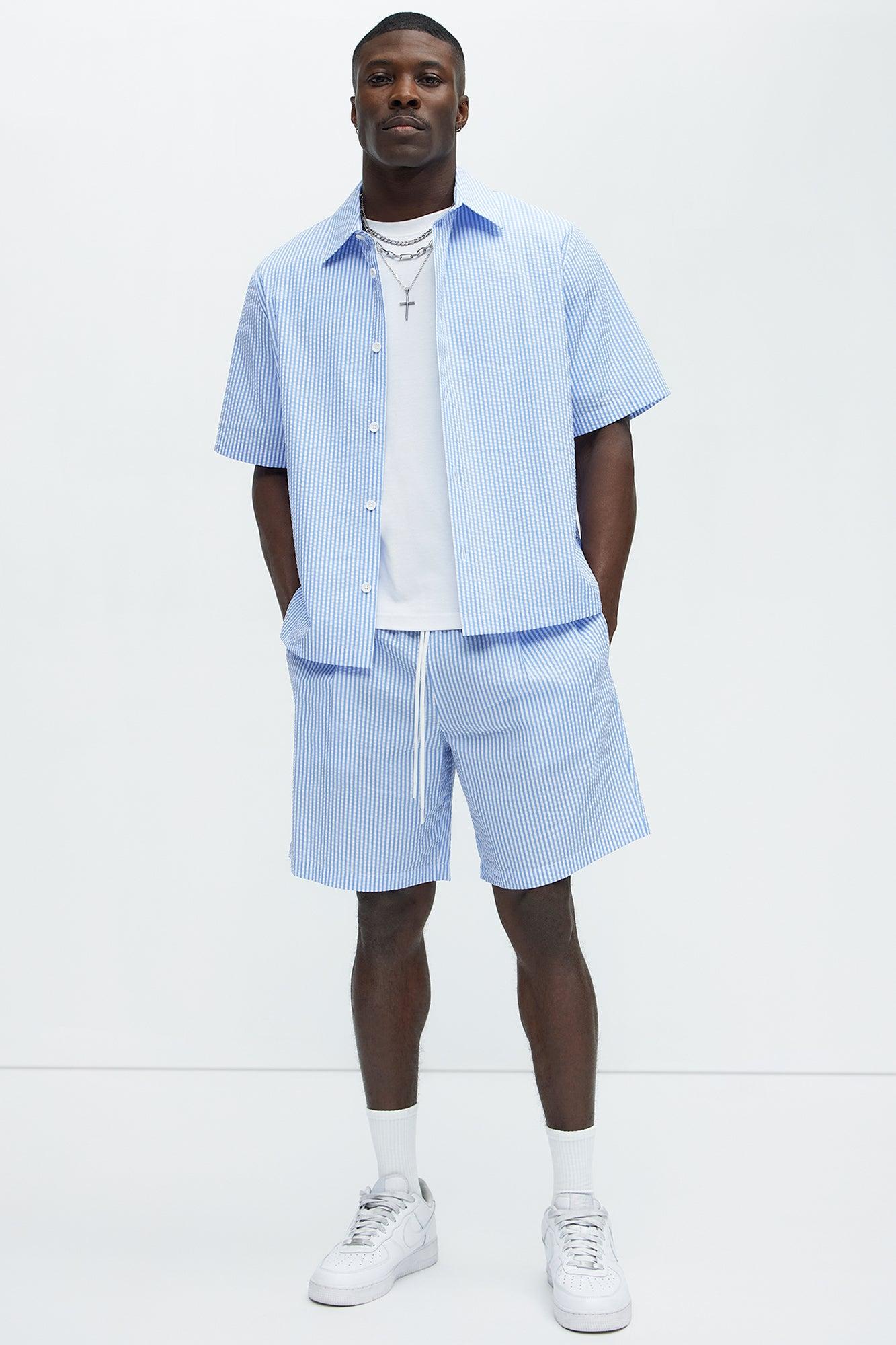 Seersucker Relaxed Shorts - Blue/combo Product Image