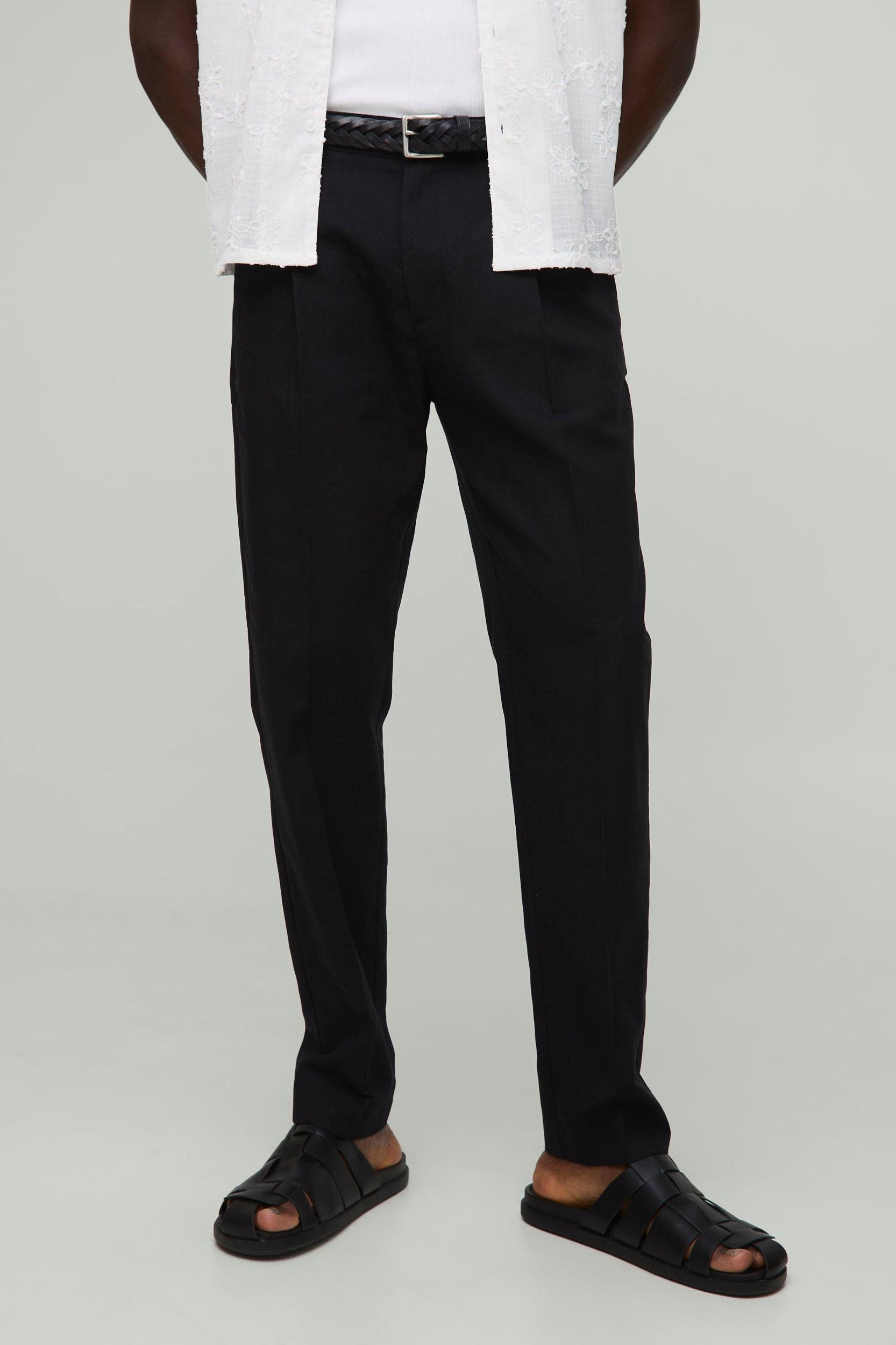 Slim Fit Linen Blend Crease Front Trouser | boohooMAN USA Product Image