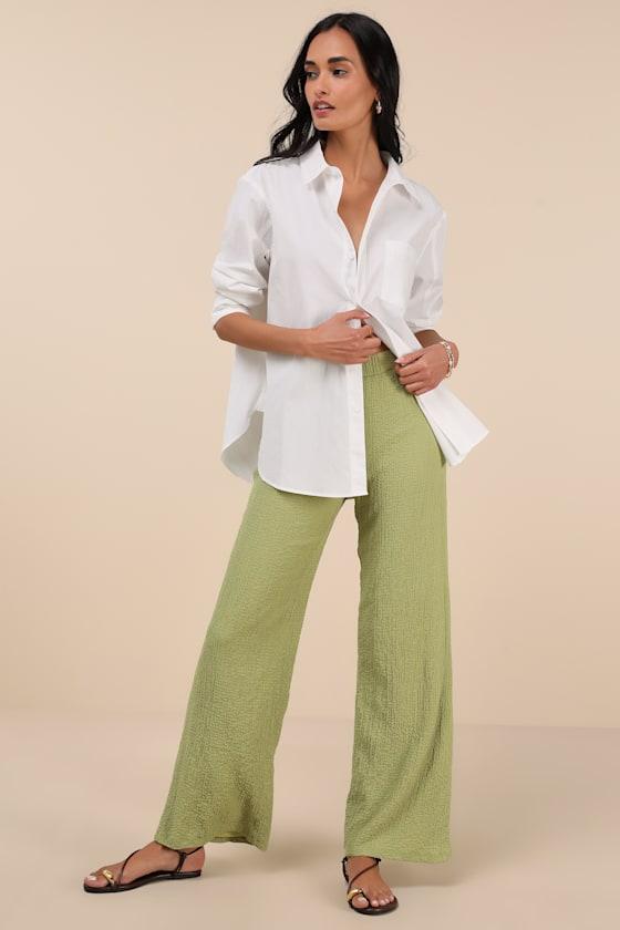 Easygoing Energy Light Green Textured High-Rise Pants Product Image