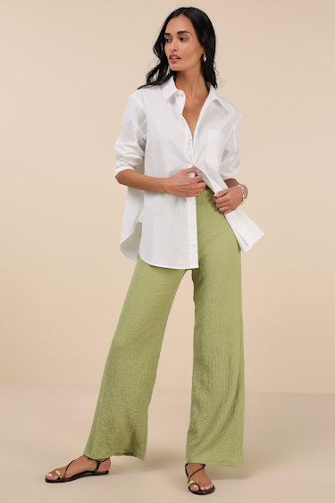 Easygoing Energy Light Green Textured High-Rise Pants Product Image