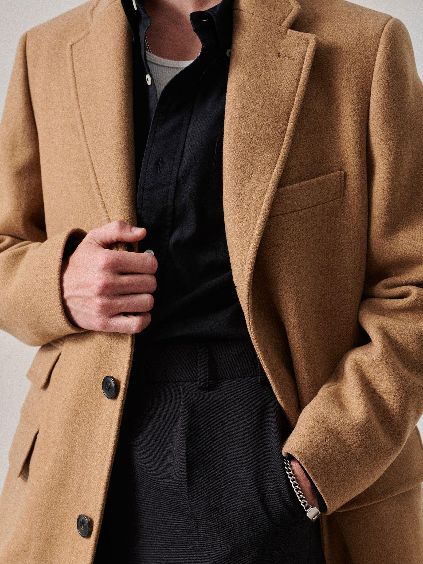 Camel Herringbone Italian Double-Faced Wool Town Coat Product Image