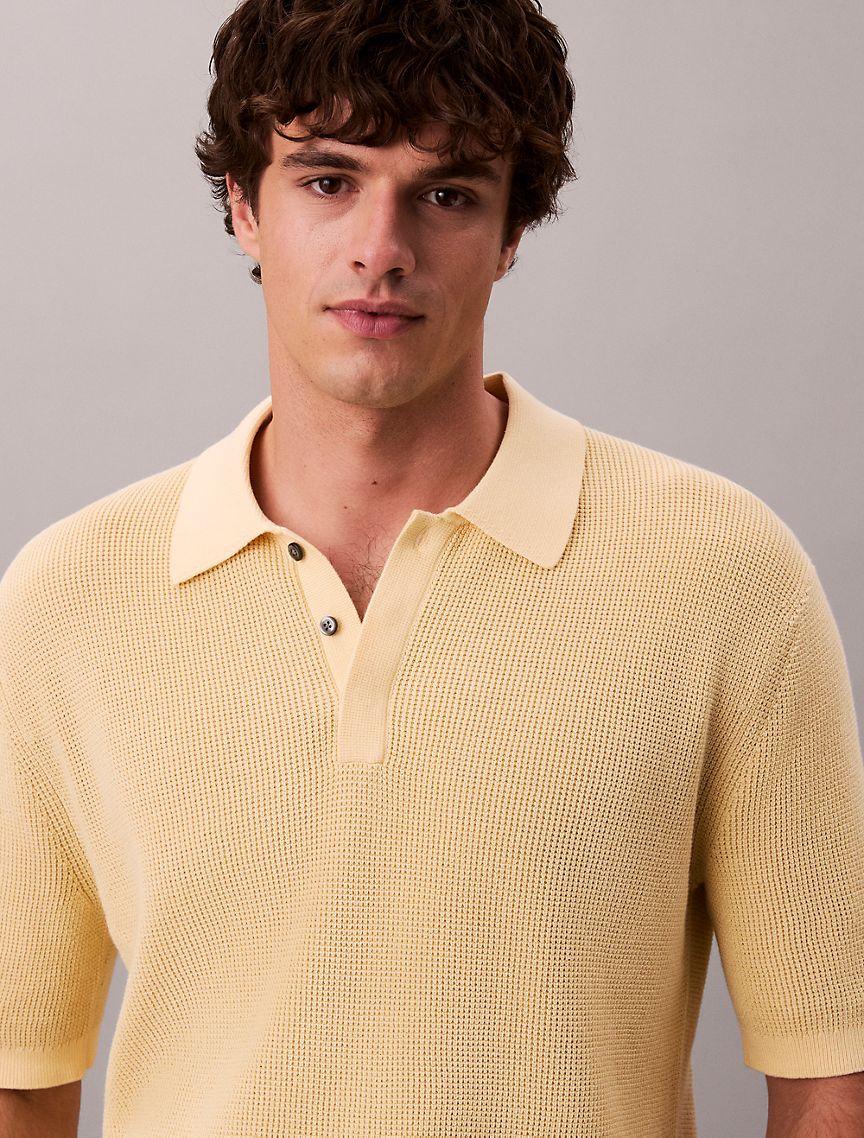 Smooth Cotton Waffle Sweater Polo Shirt Product Image