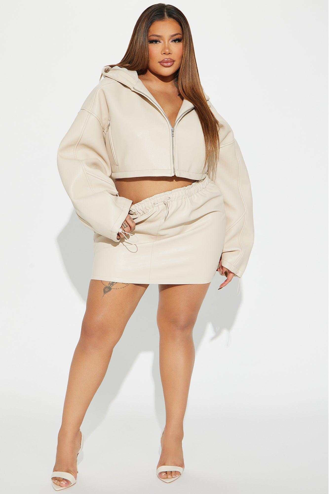 Kelly Faux Leather Skirt Set - Cream Product Image