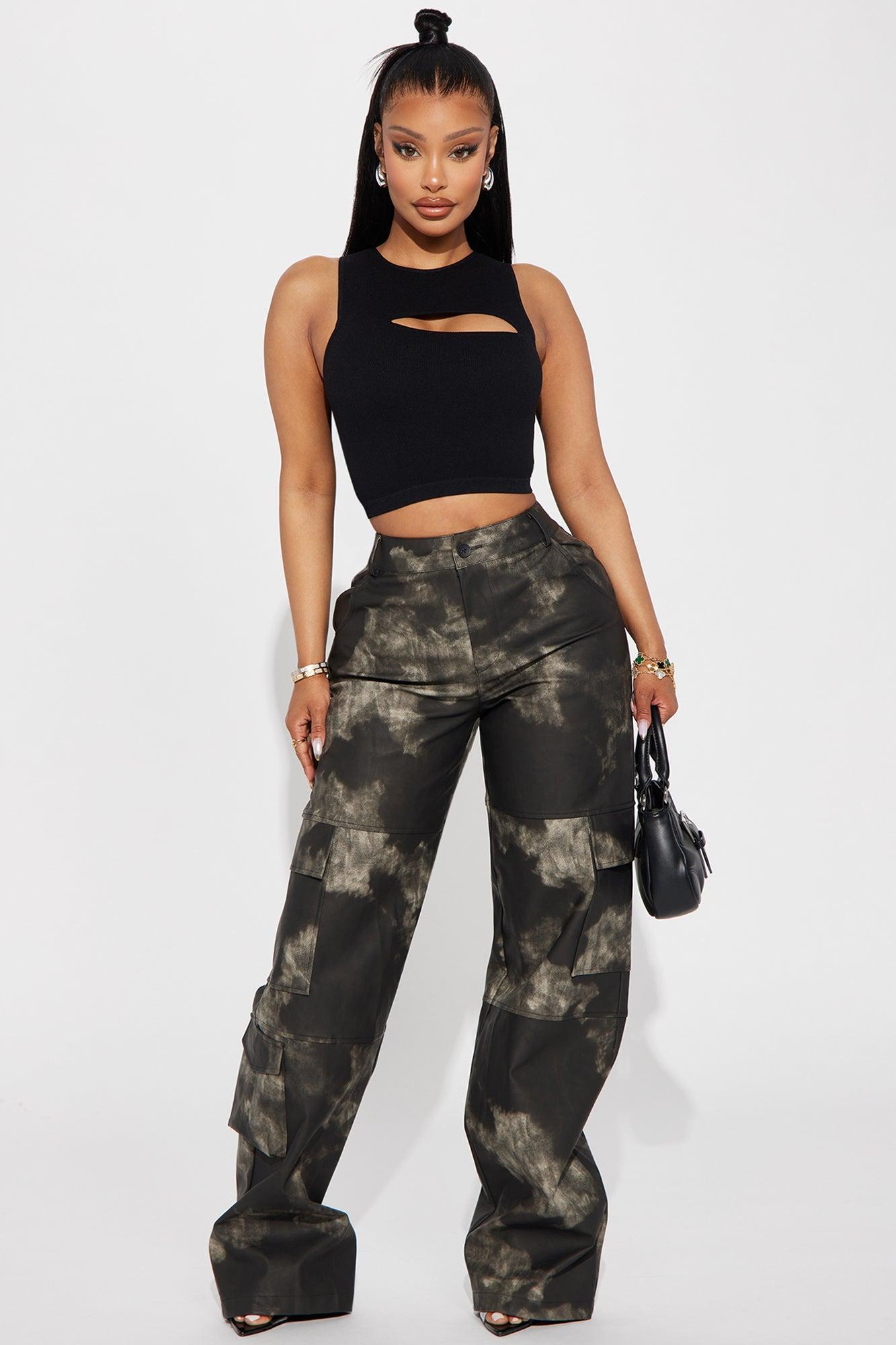 Alexa Washed Faux Leather Cargo Pant - Black Product Image