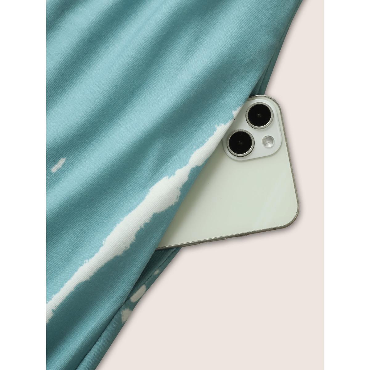 Plus Size Tie Dye Halter Neck Belted Gathered Dress LightBlue Women Casual Gathered Halter neck Sleeveless Curvy BloomChic 12/L Product Image