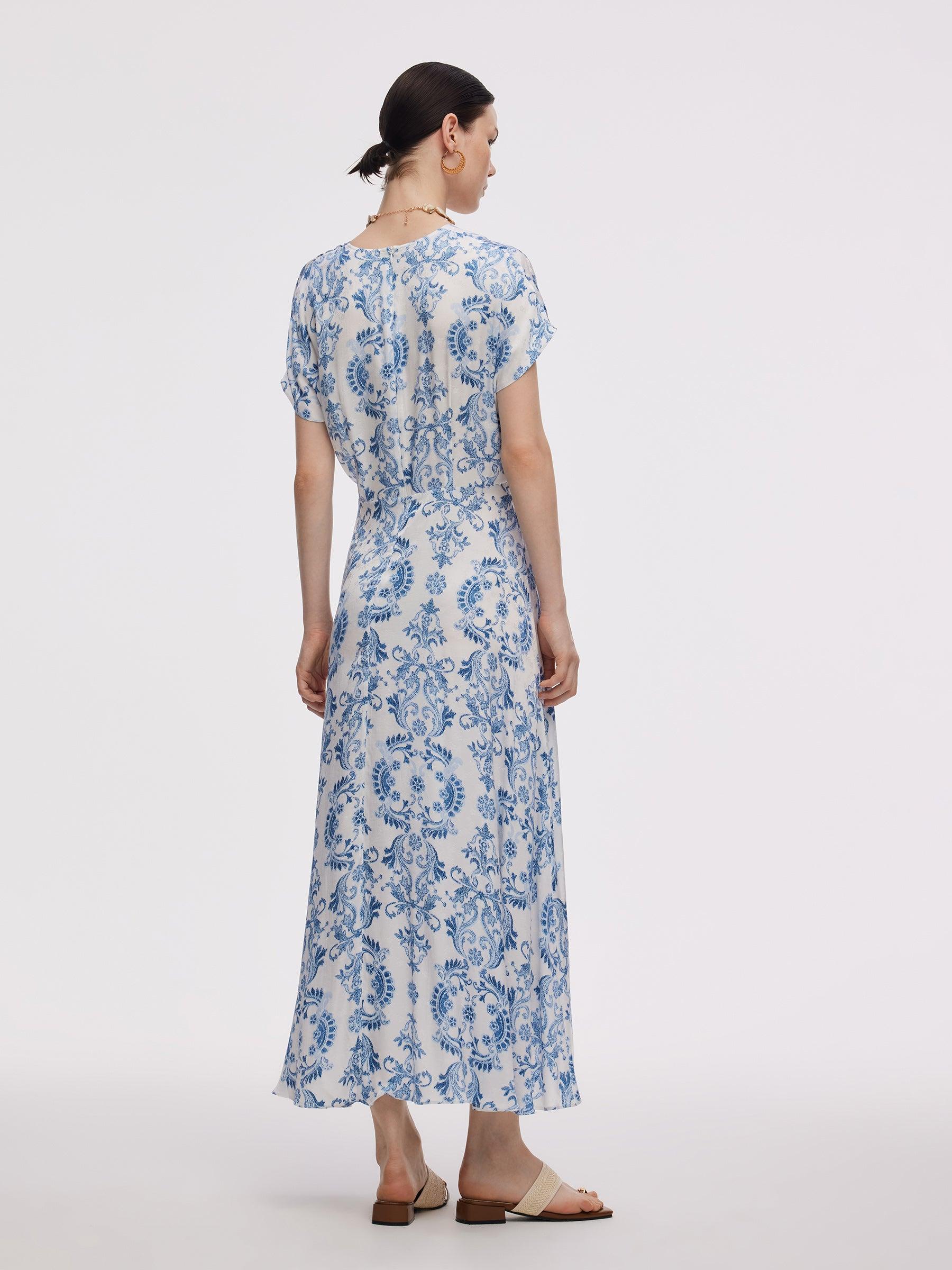 Floral Print Asymmetric Hem Women V-Neck Maxi Dress Product Image