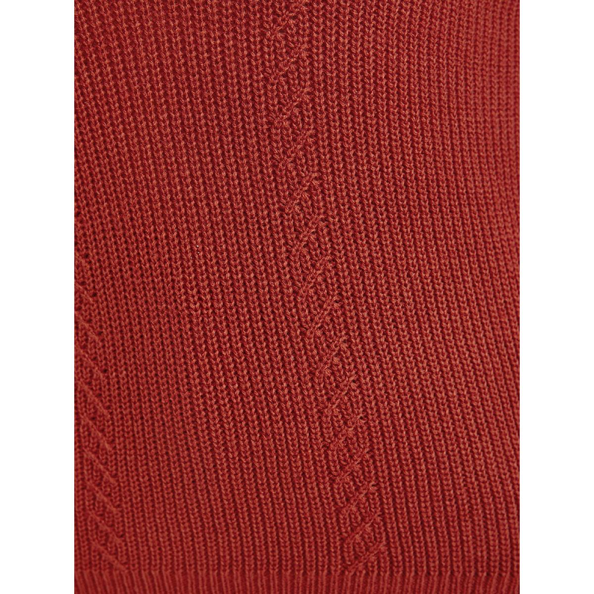 Plus Size Solid Pointelle Knit Deep V Neck Knit Top Coral Women Casual Long Sleeve Deep V-neck Dailywear Pullovers BloomChic 26/4X Product Image