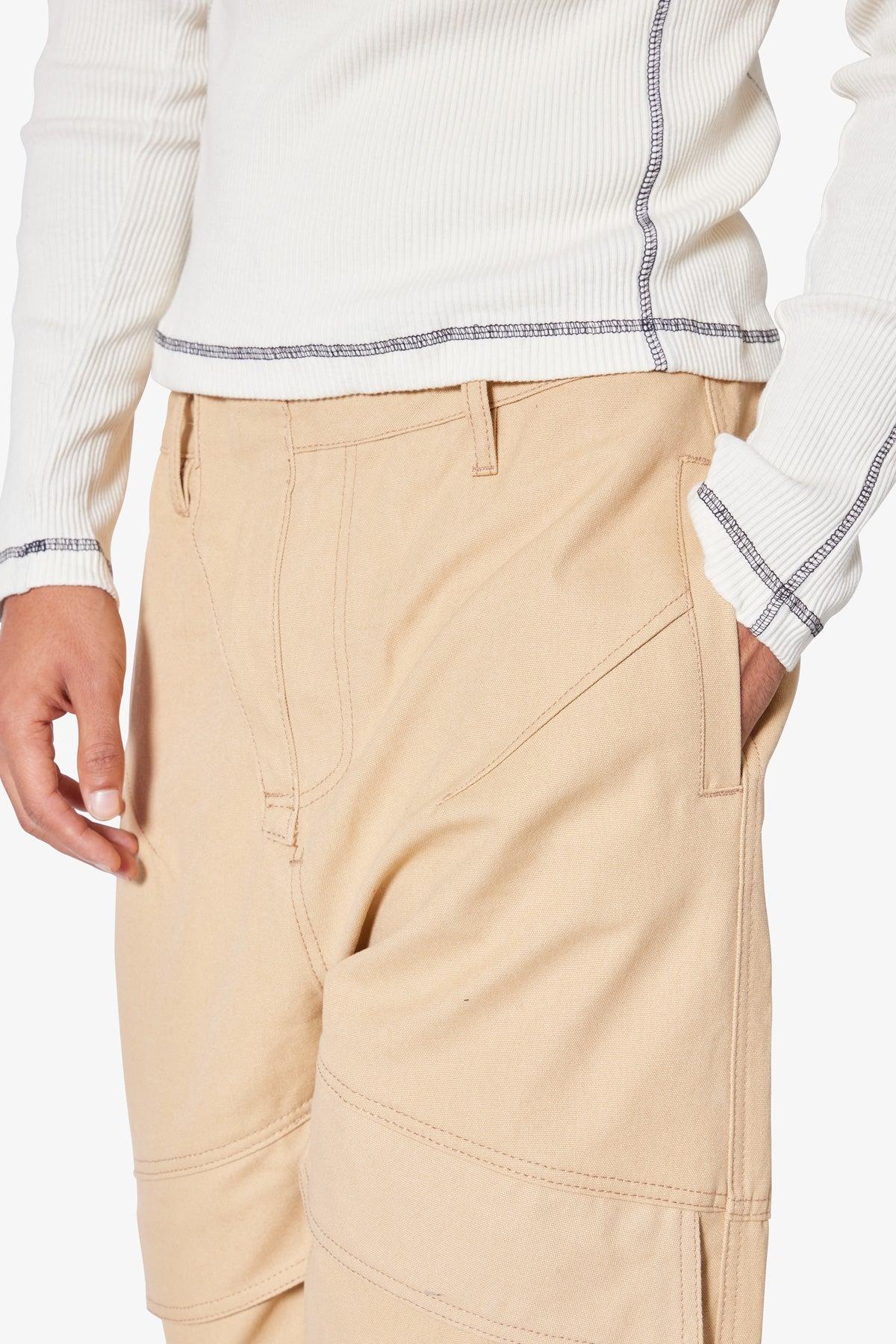 Baggy Slanted Cargo Pants - Khaki Product Image
