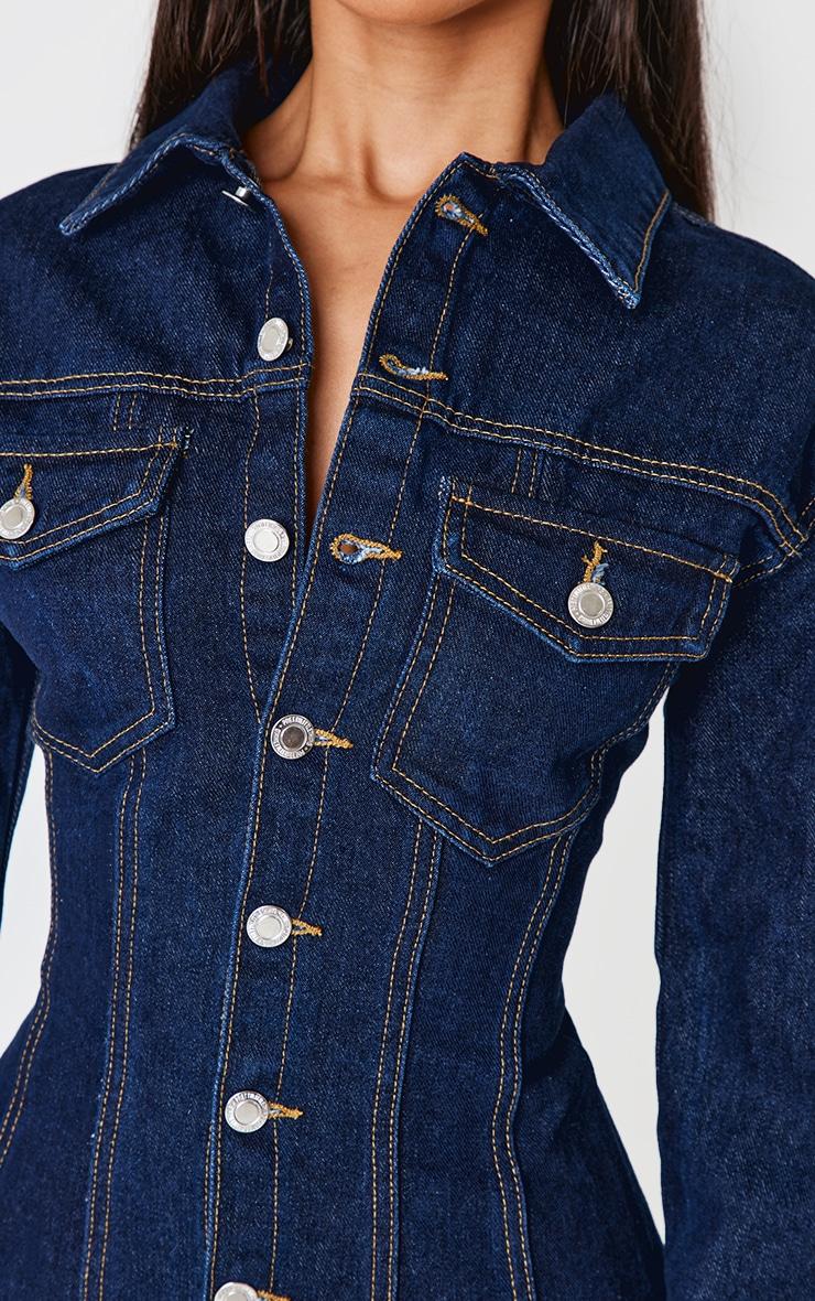 Petite Indigo Denim Long Sleeve Fitted Mini Dress Product Image