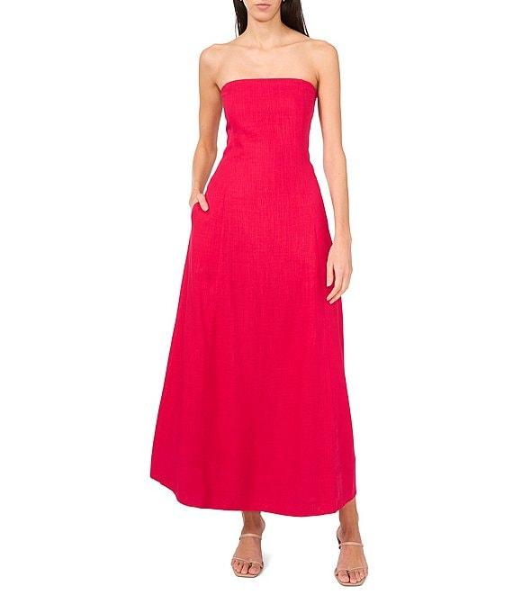 1. STATE Strapless Linen Blend Smocked Back Pocketed A-Line Maxi Dress Product Image
