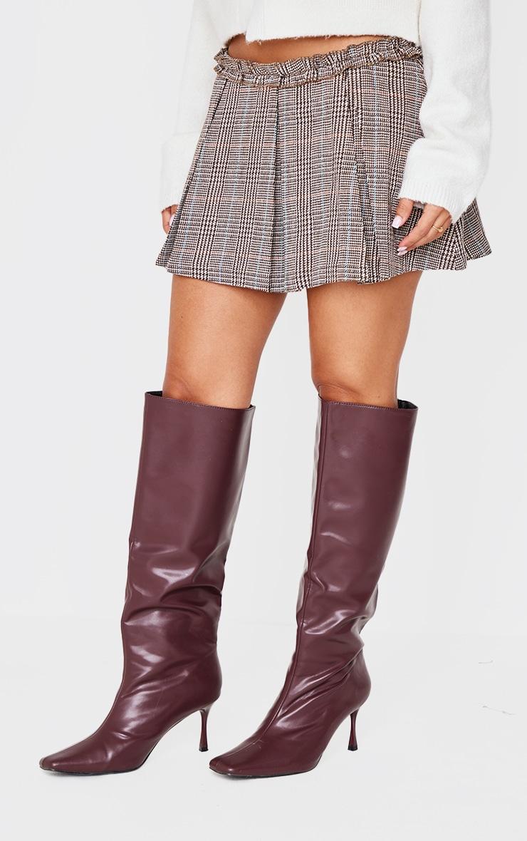 Petite Brown Checked Pleated Mini Skirt Product Image