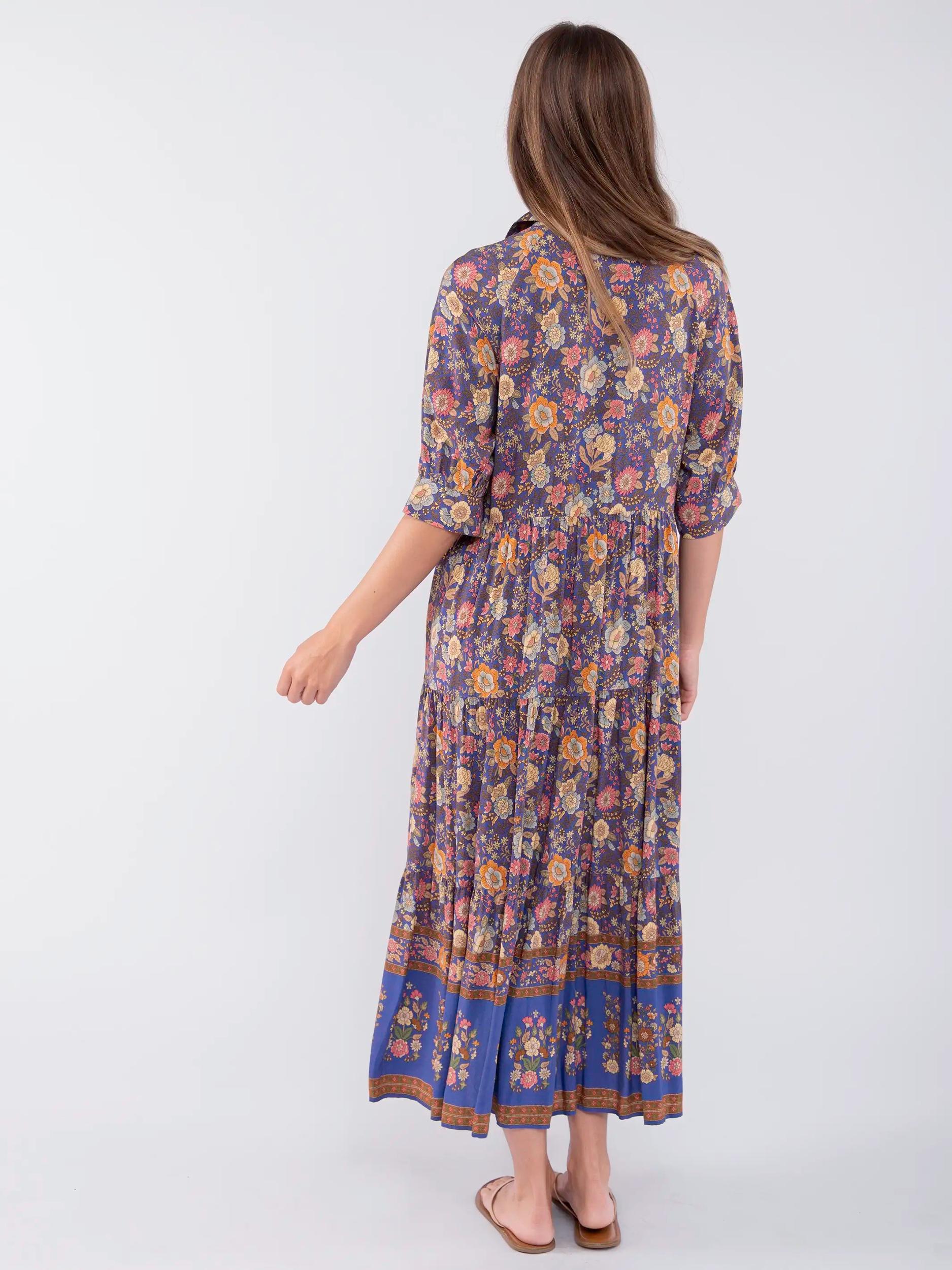 Rebecca Midi Dress - Blue Yellow Roses Product Image