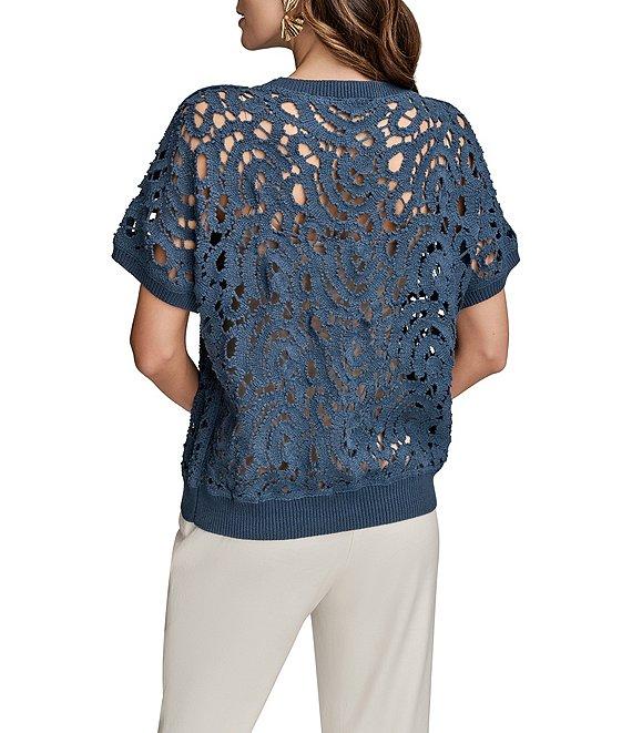 Donna Karan Short Sleeve Drop Shoulder Crochet Top Product Image