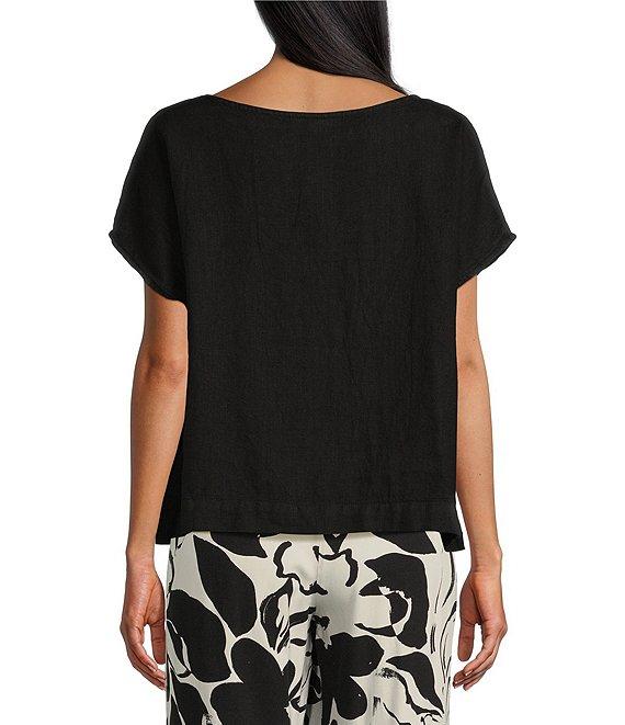 Bryn Walker Bessie Light Linen Crew Neck Cap Sleeve Boxy Button Front Shirt Product Image