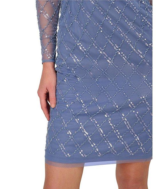 Adrianna Papell Boat Neck Illusion Long Sleeve Beaded Sheath Dress Product Image