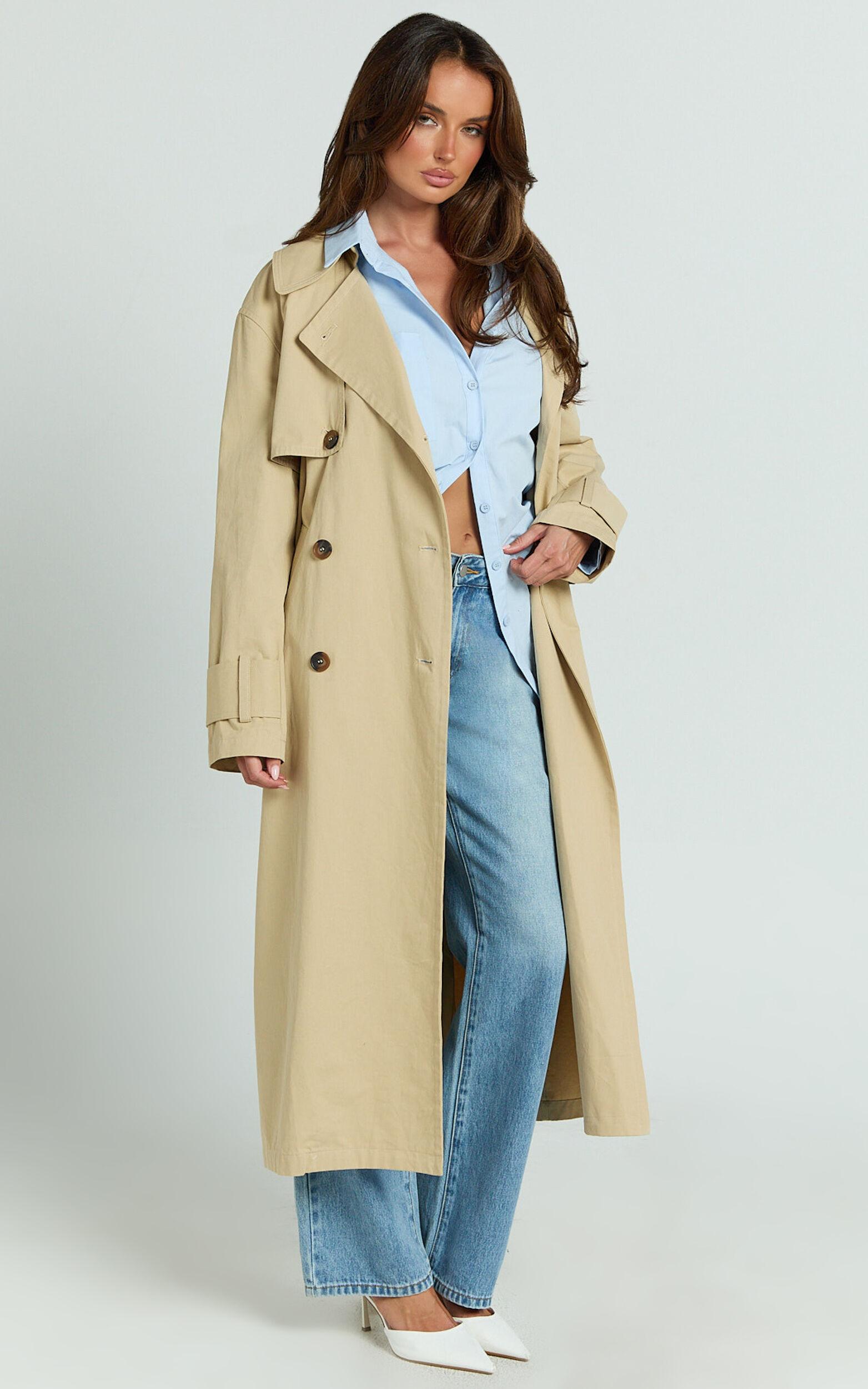 Avah Trench Coat - Double Breasted Tie Waist Coat in Camel Product Image
