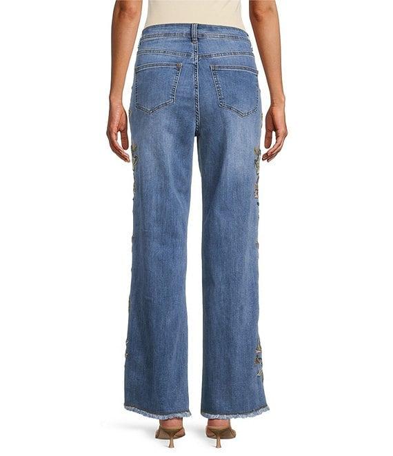 John Mark Floral Embroidered Wide Leg 5-Pocket Style Jeans Product Image