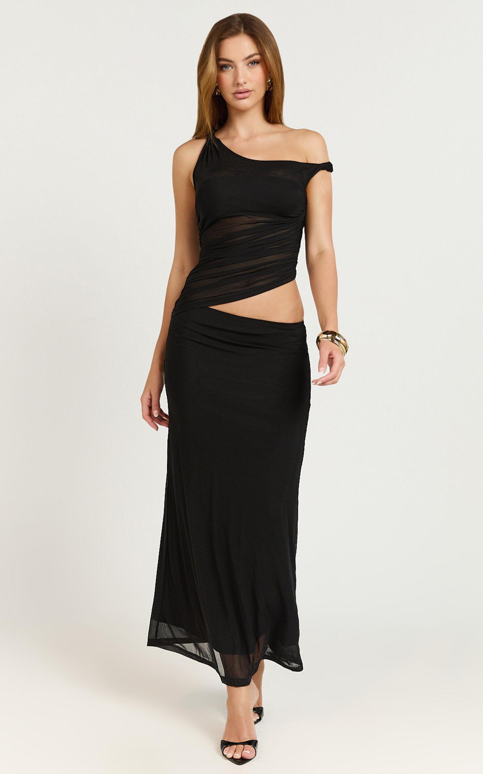 Amalia Maxi Dress - Off the Shoulder Slip Dress in Black Product Image