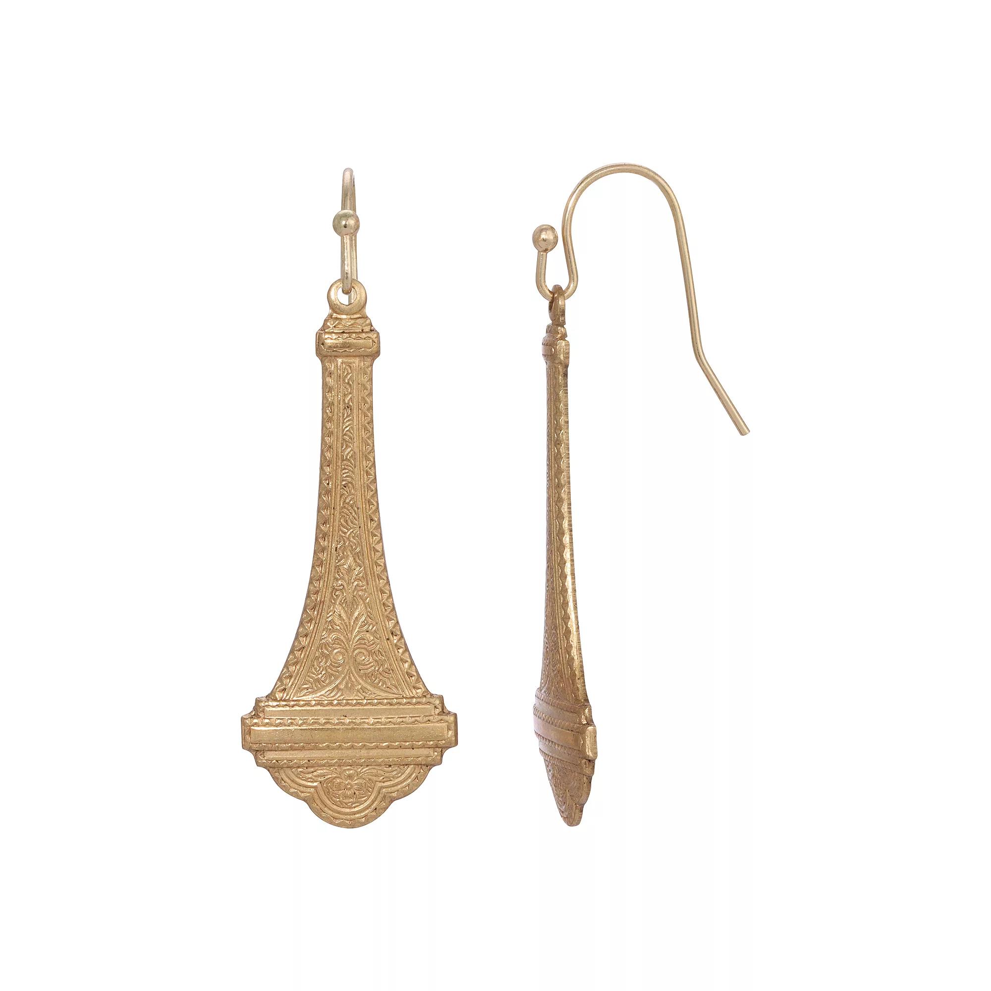 1928 Gold Tone Etched Tower Drop Earrings, Womens, Yellow Product Image