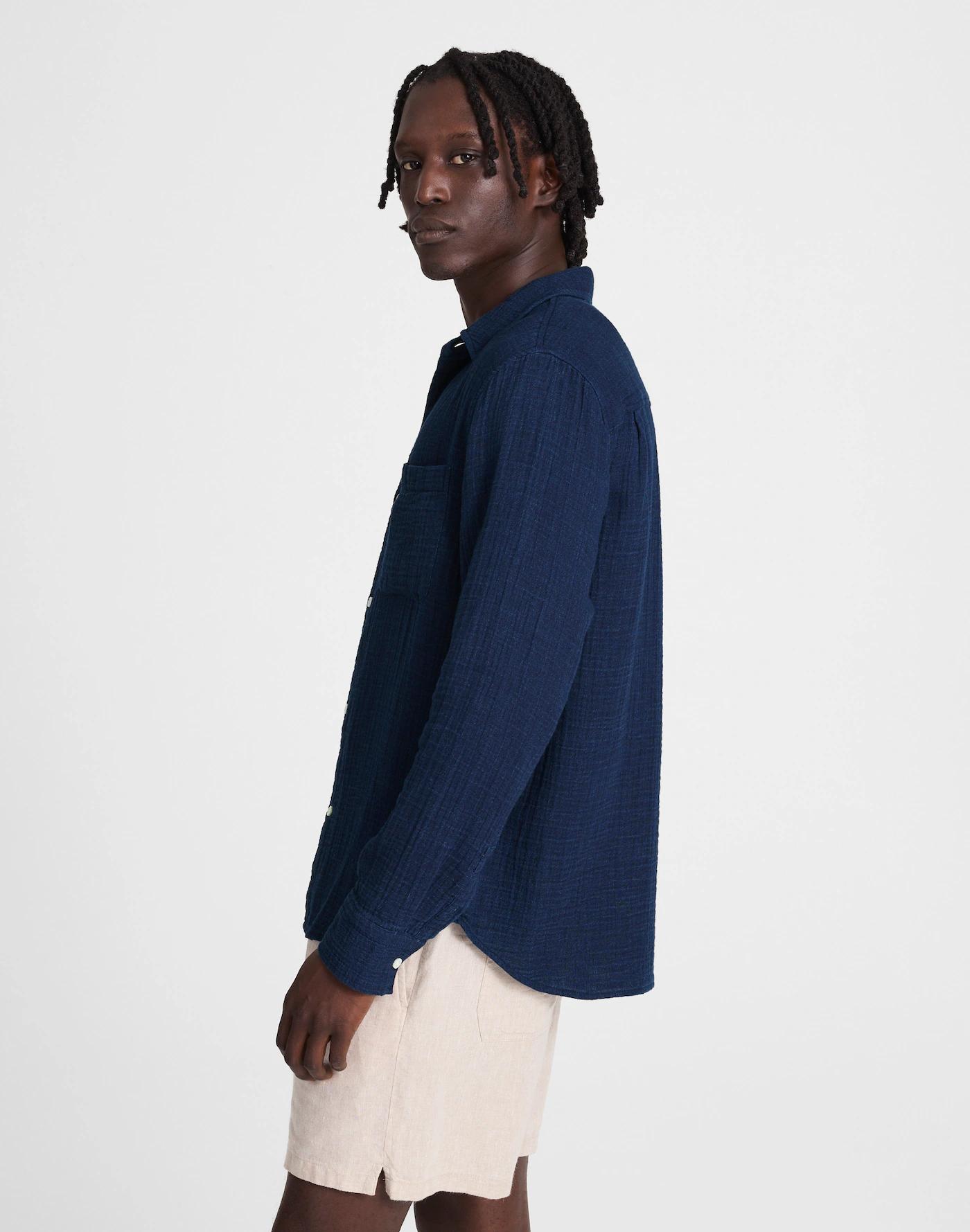 Indigo-Dyed Button-Up Shirt Product Image