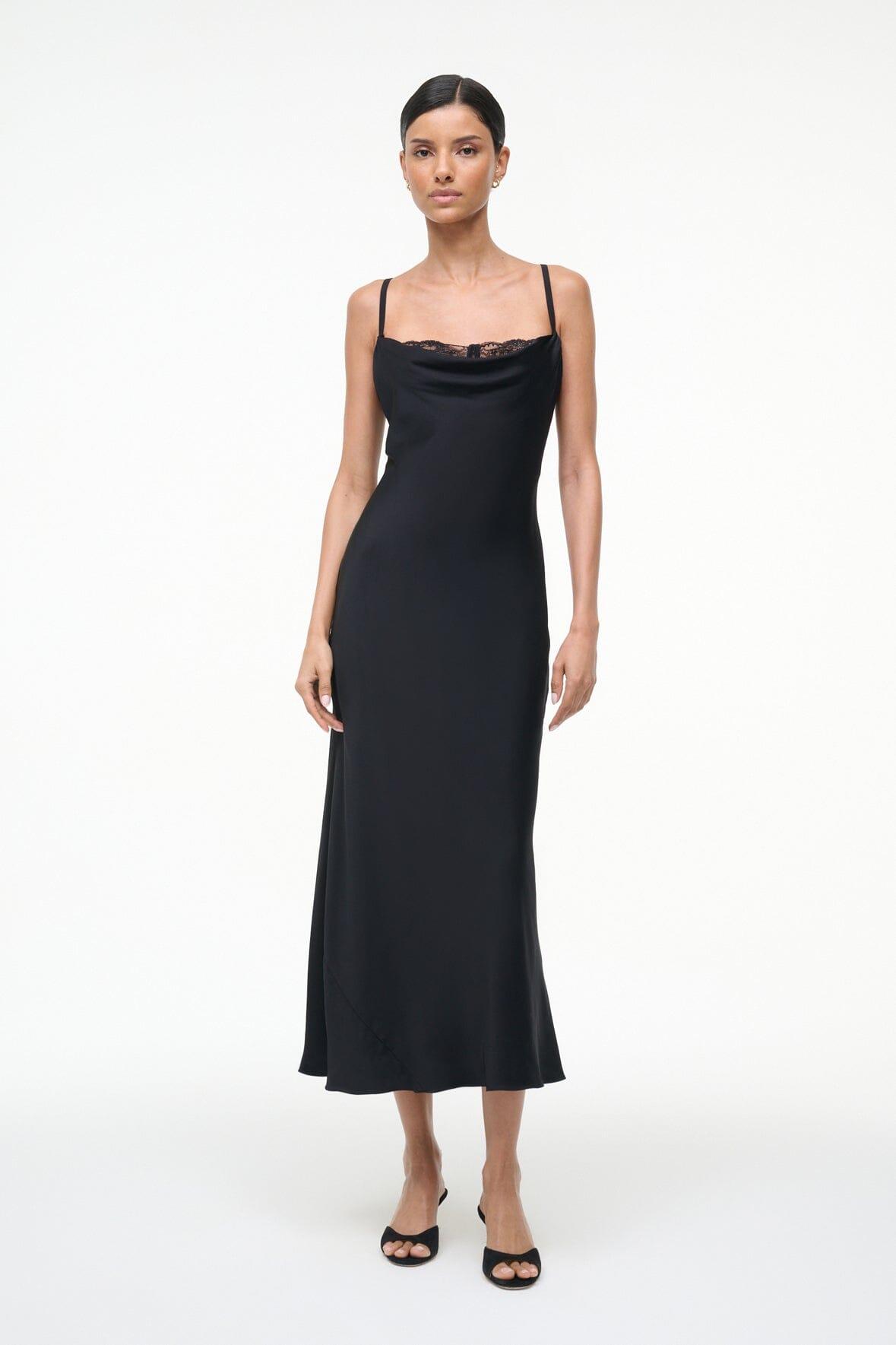 EVANGELINE SILK MIDI DRESS | BLACK Product Image