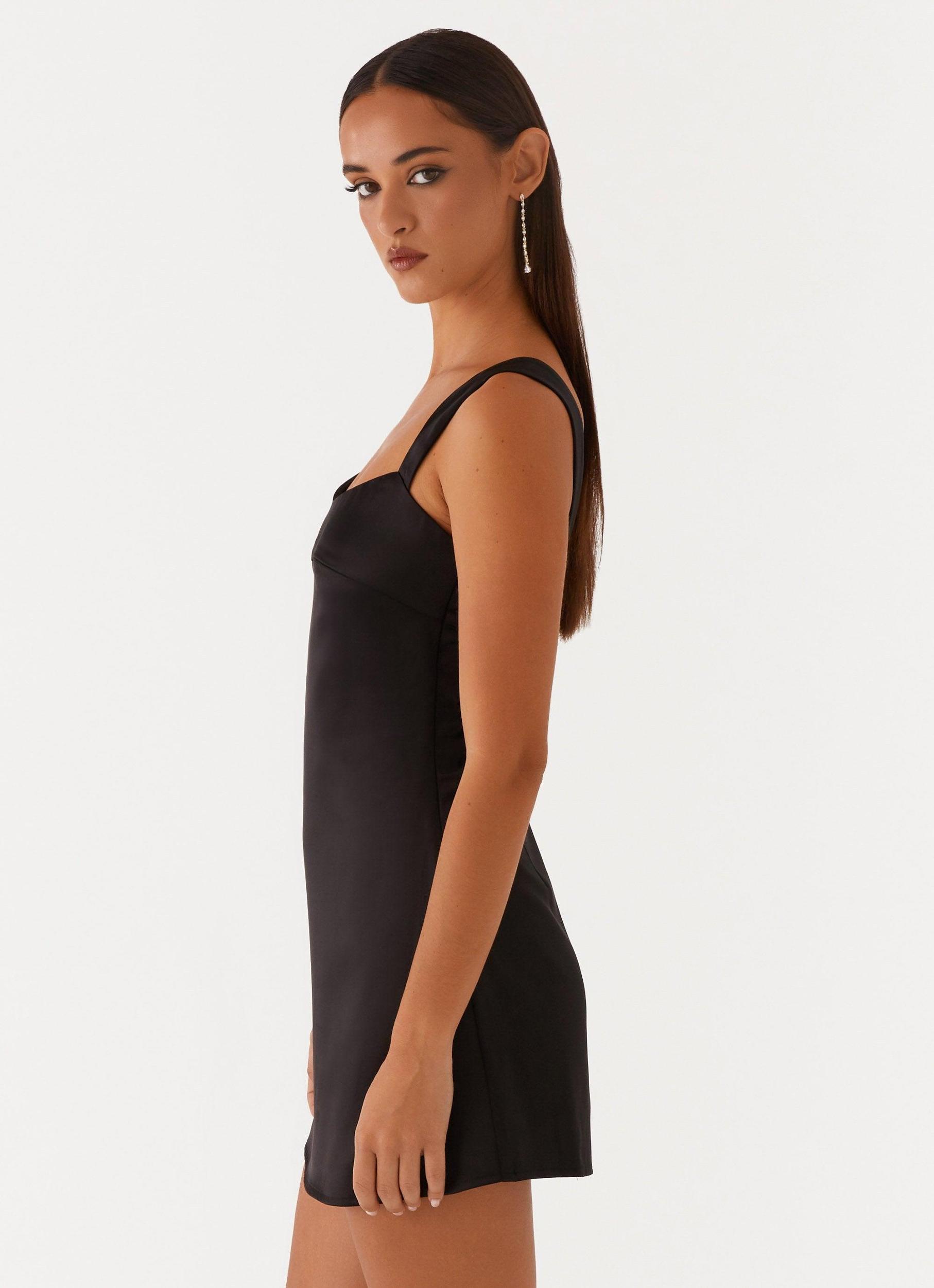 Odette Satin Mini Dress - Black Product Image