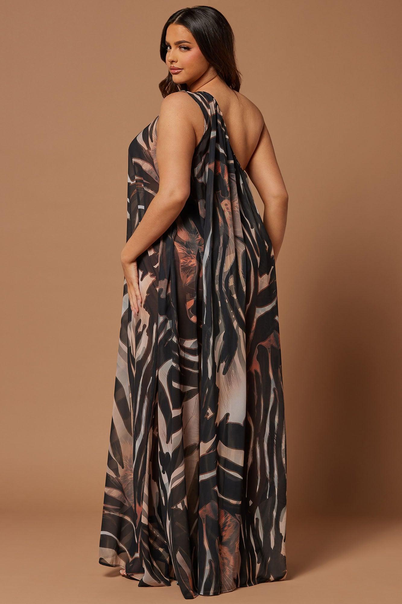 Florence Chiffon Kaftan Maxi Dress - Black/Brown Product Image