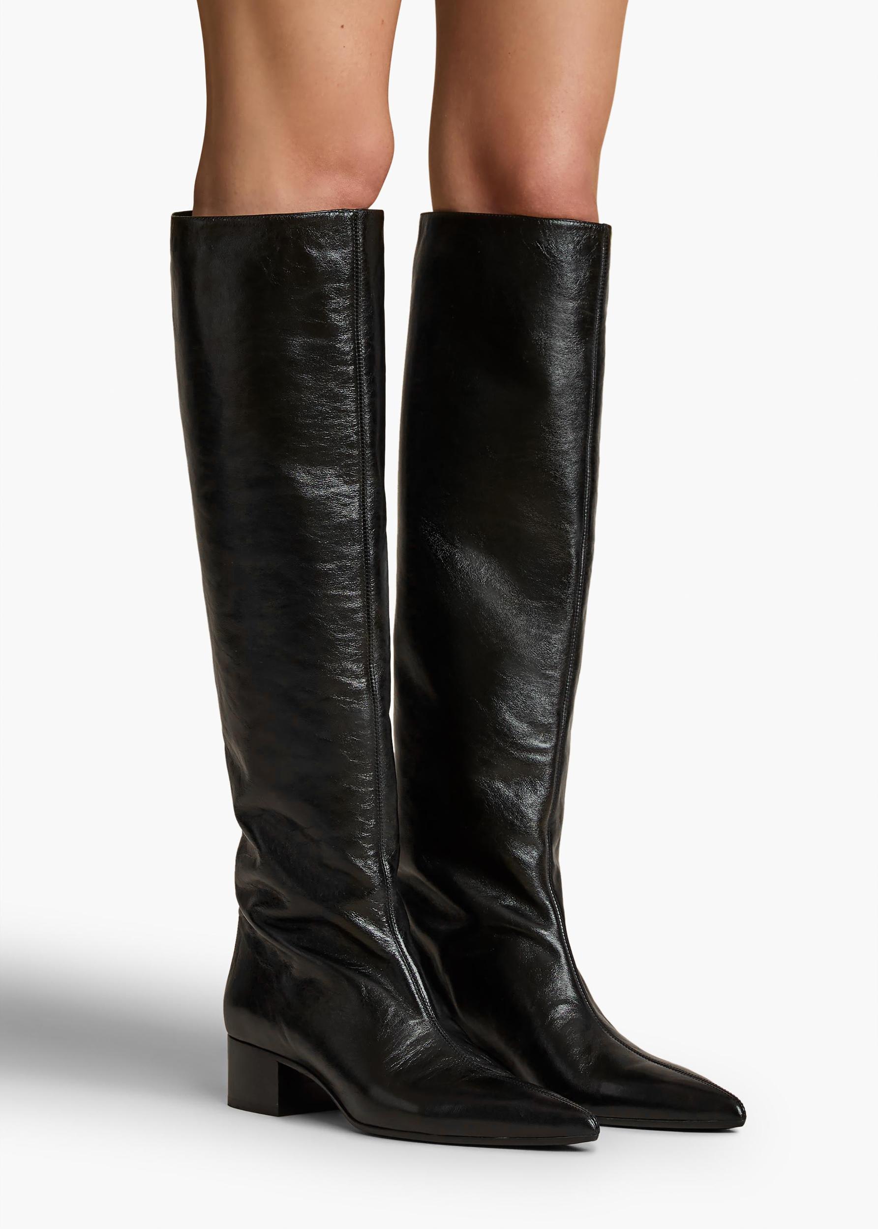 Andee Knee-High Boot in Black Glazed Leather Product Image