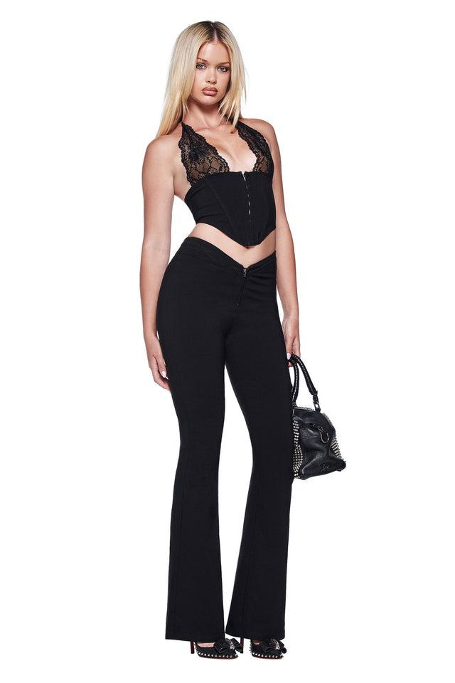 ELLENA 2.0 CURVED WAIST ZIPPER PANT - BLACK Product Image