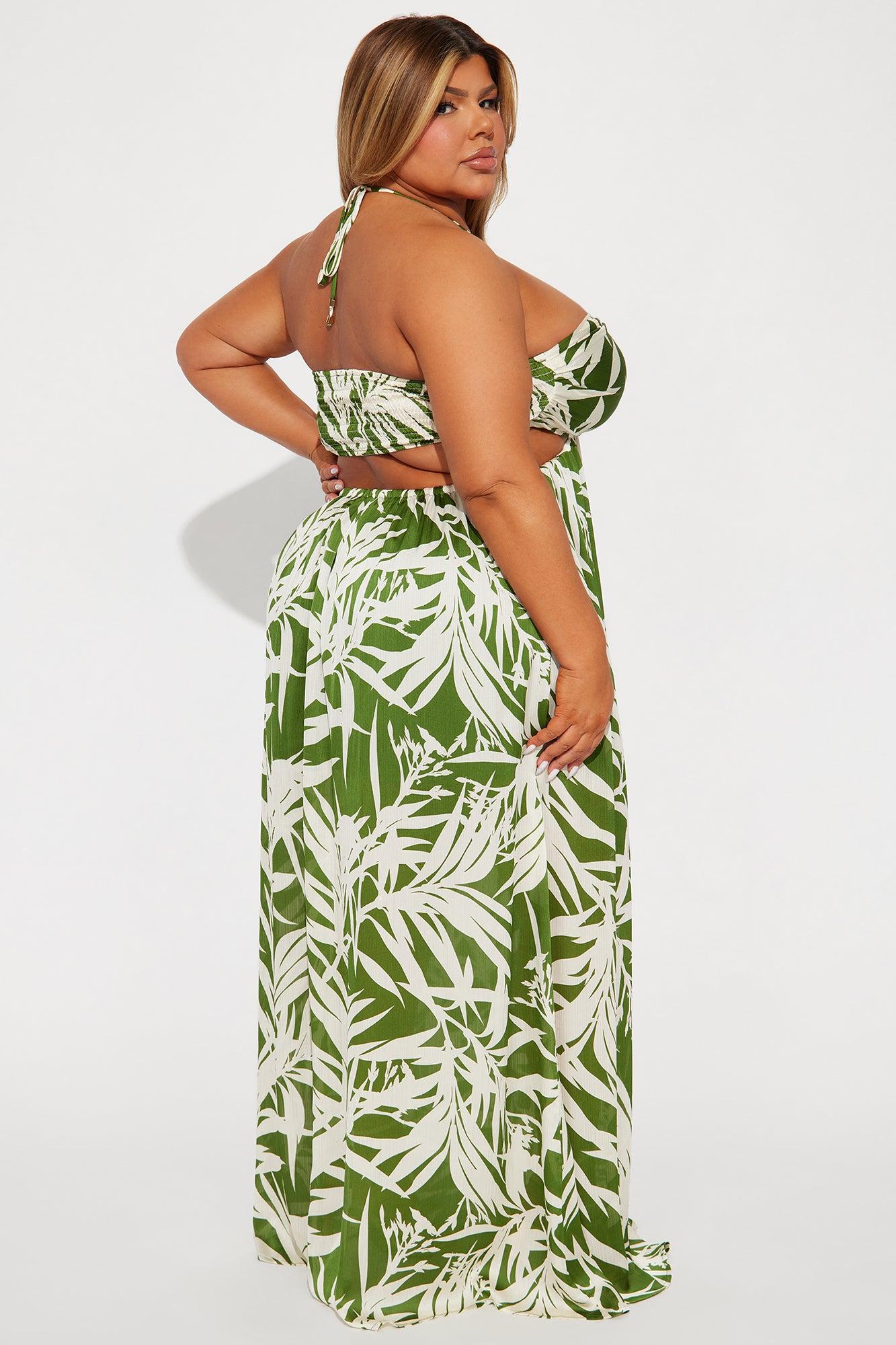 Tropical Satin Maxi Dress - Green/combo Product Image