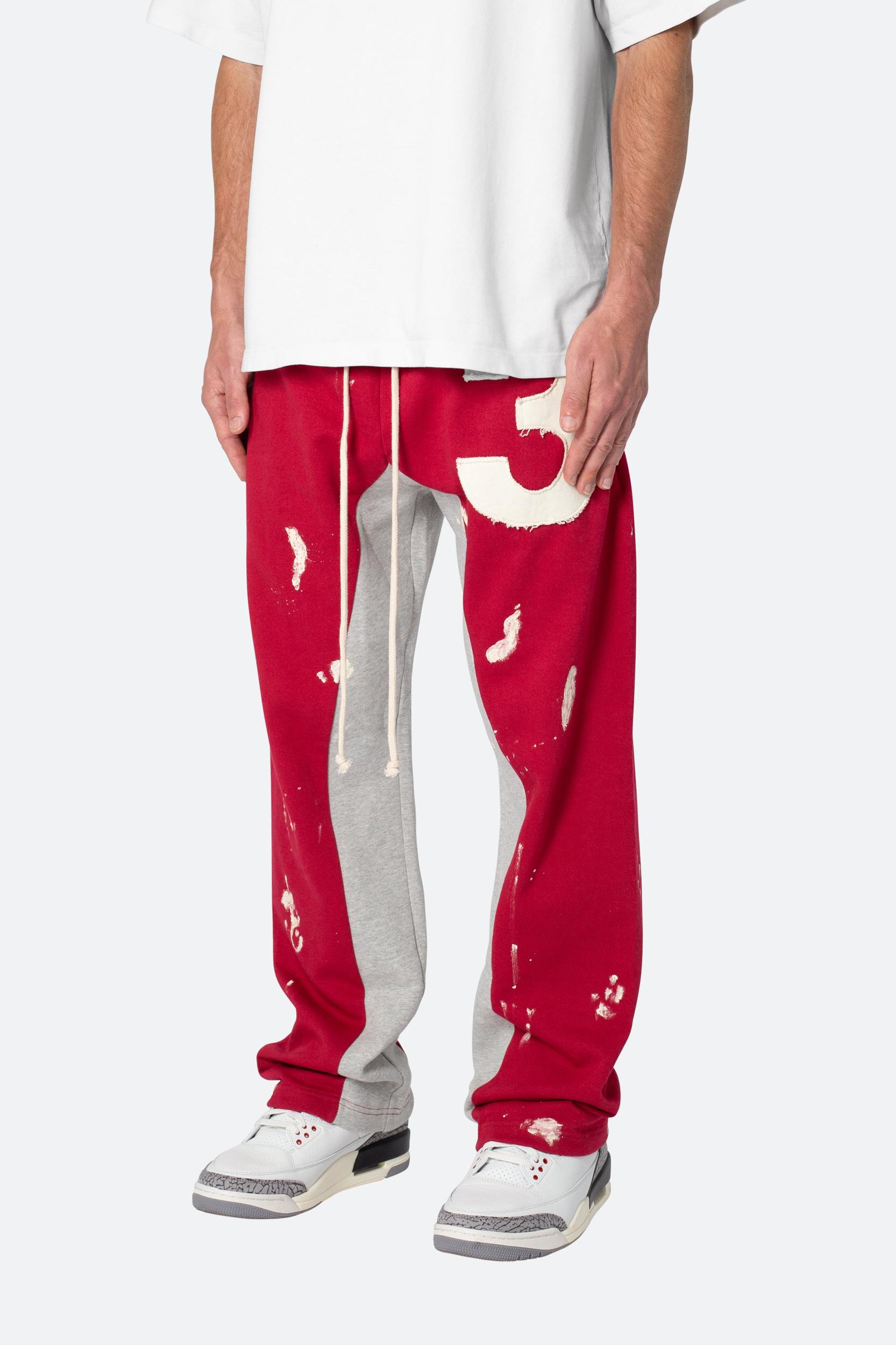 3 Patch Contrast Sweatpants - Red/Grey Product Image